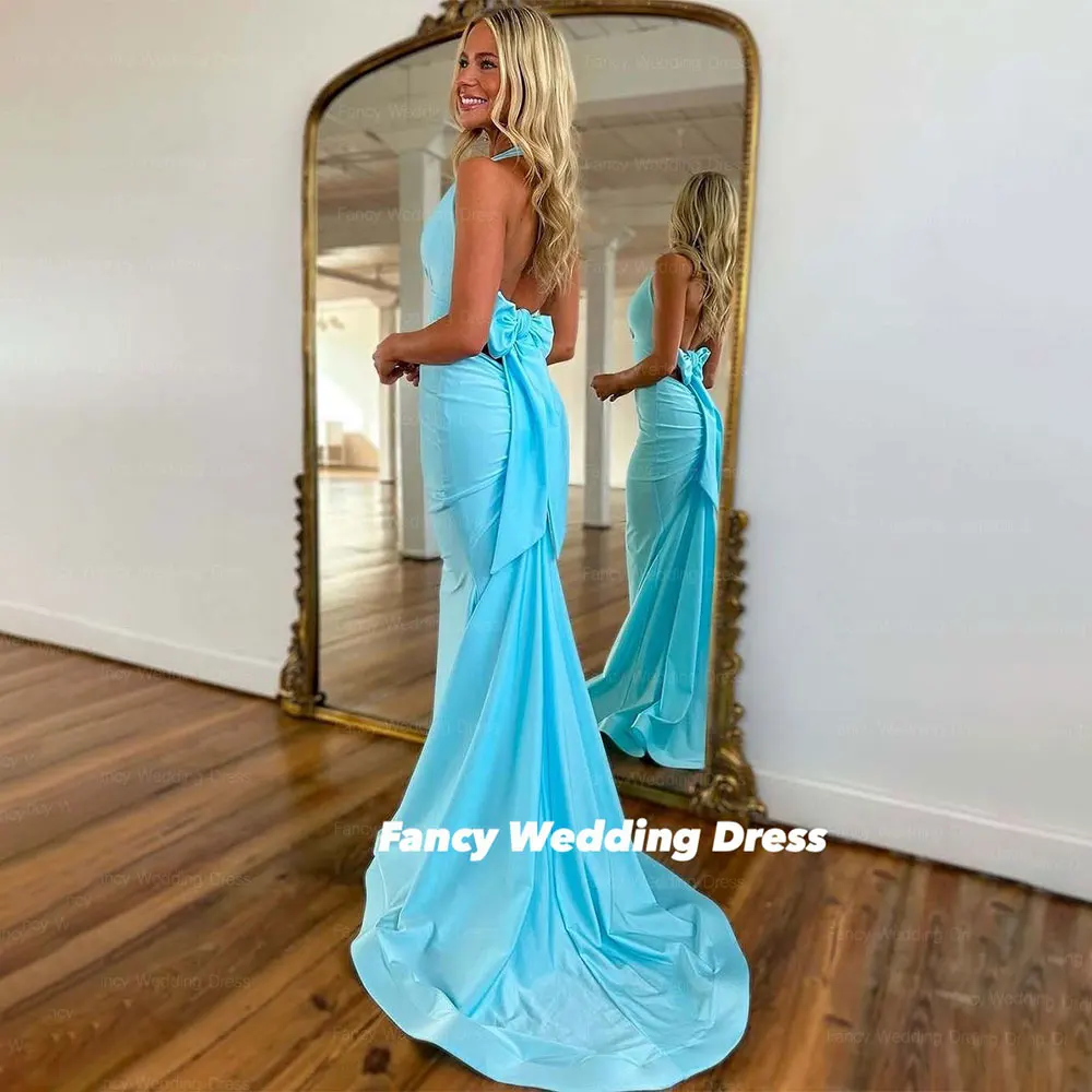 Fancy Sexy Halter Mermaid Evening Dress Saudi Arabia Deep V Neck Prom Gown Backless With Bow شارون سعيد فساتين سهره Customzied
Fancy Sexy Halter Mermaid Evening Dress Saudi Arabia Deep V Neck Prom Gown Backless With Bow شارون سعيد فساتين سهره Customzied