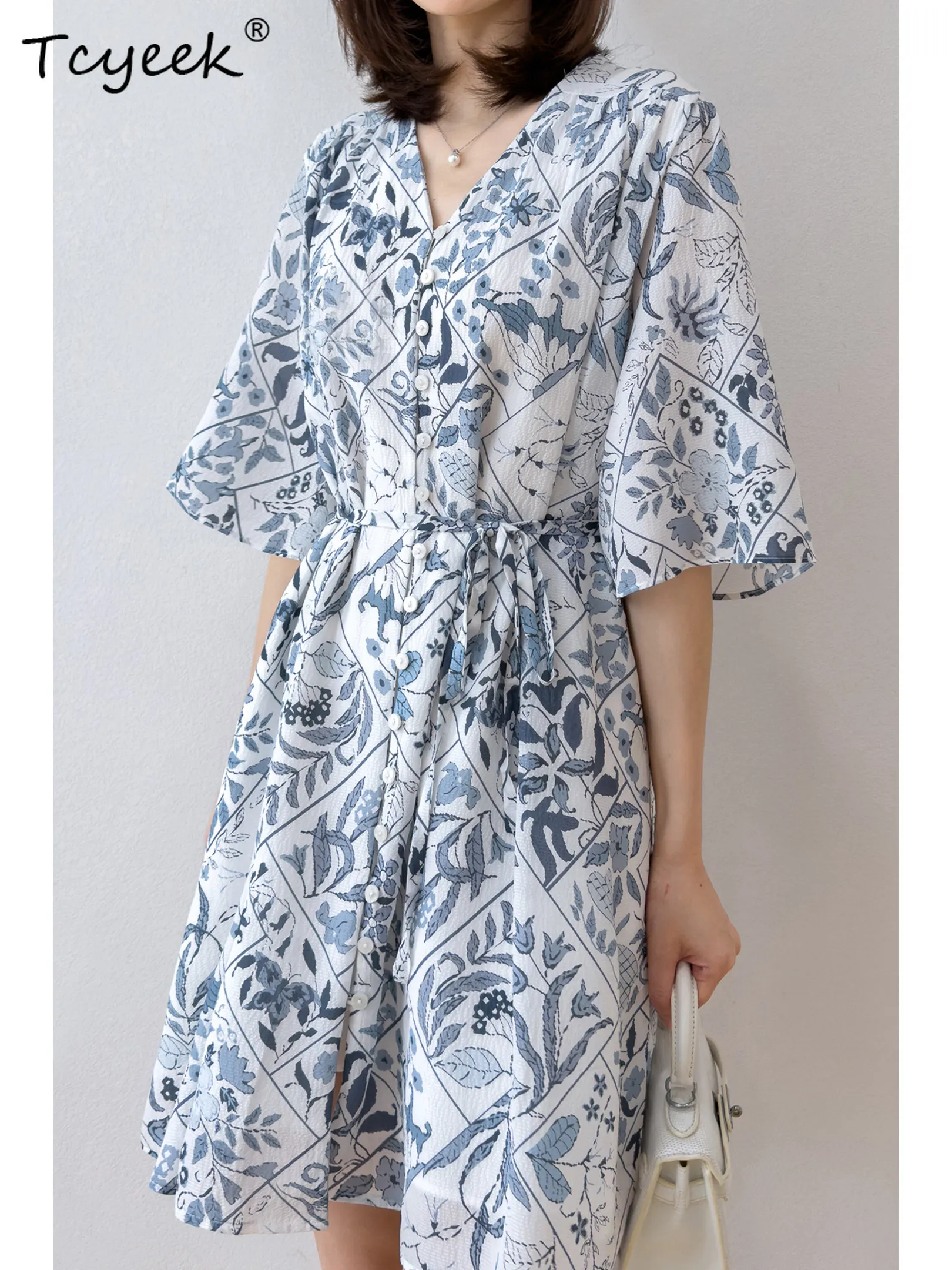 Tcyeek 100% Real Silk Elegant Womens Dresses 2026 Lace-up Beach Dress for Women Fashion Summer Clothes V-neck Платье Женское
Tcyeek 100% Real Silk Elegant Womens Dresses 2026 Lace-up Beach Dress for Women Fashion Summer Clothes V-neck Платье Женское