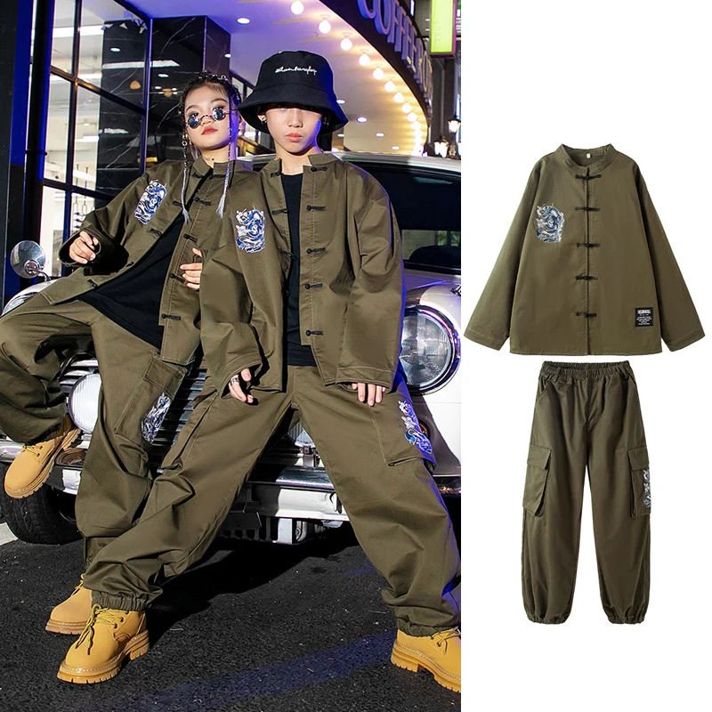 New Kids Cool Hip Hop Clothing Army Green Suit Girls Boys dren Jazz Dance Costumes Stage Performance Street Dancewear SL7365
New Kids Cool Hip Hop Clothing Army Green Suit Girls Boys dren Jazz Dance Costumes Stage Performance Street Dancewear SL7365