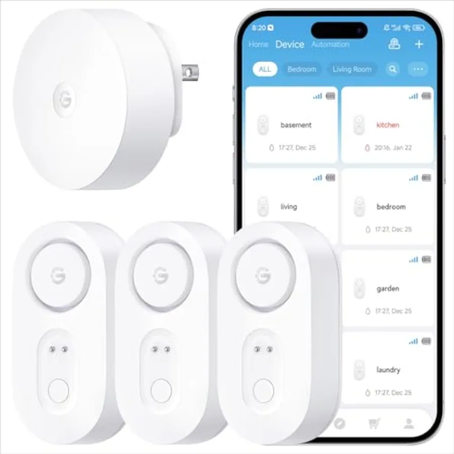 Smart water leak detector for home basement kitchen use, ABS plastic, white, 1s detection with 1804 ft ultra-long range WiFi, S
Smart water leak detector for home basement kitchen use, ABS plastic, white, 1s detection with 1804 ft ultra-long range WiFi, S