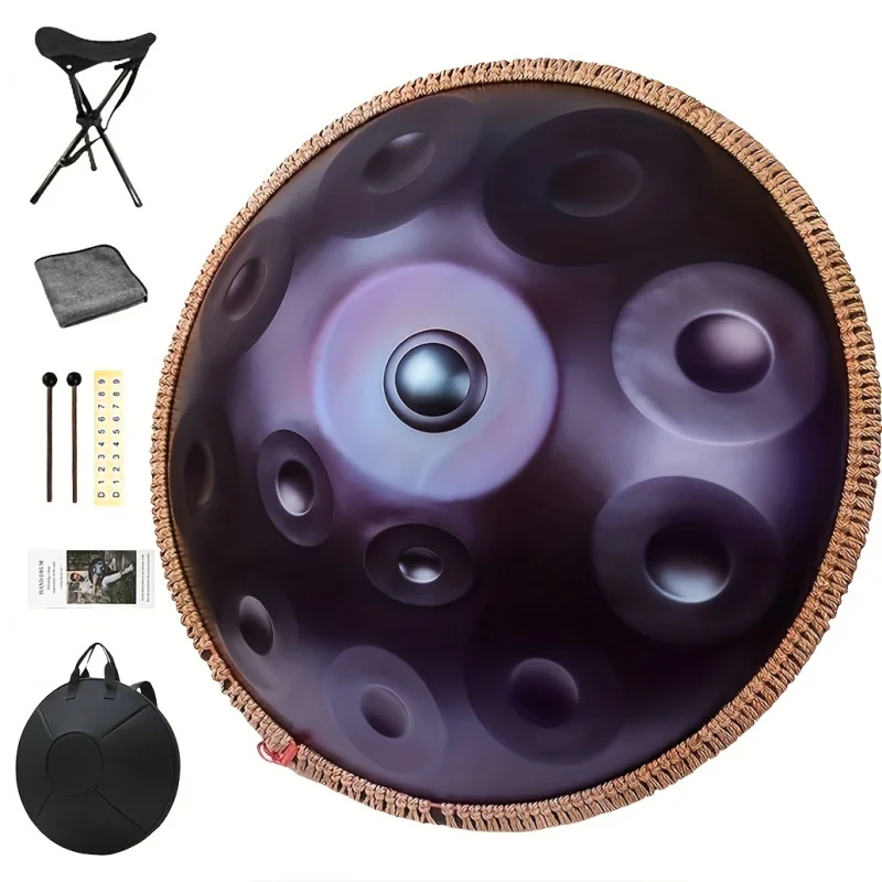 Handpan Drum - Professional 22" D Minor Kurd - 12-Note Steel Tongue, 432Hz Tuning - with Soft Bag, Hand Mallets, Stand & Cloth
Handpan Drum - Professional 22" D Minor Kurd - 12-Note Steel Tongue, 432Hz Tuning - with Soft Bag, Hand Mallets, Stand & Cloth