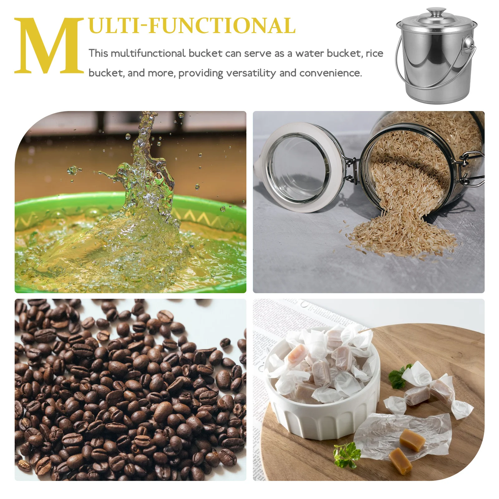 Stainless Steel Bucket with Lid Water Pail Rice Storage Multifunctional Portable Easy Carry Metal Container for Home
Stainless Steel Bucket with Lid Water Pail Rice Storage Multifunctional Portable Easy Carry Metal Container for Home