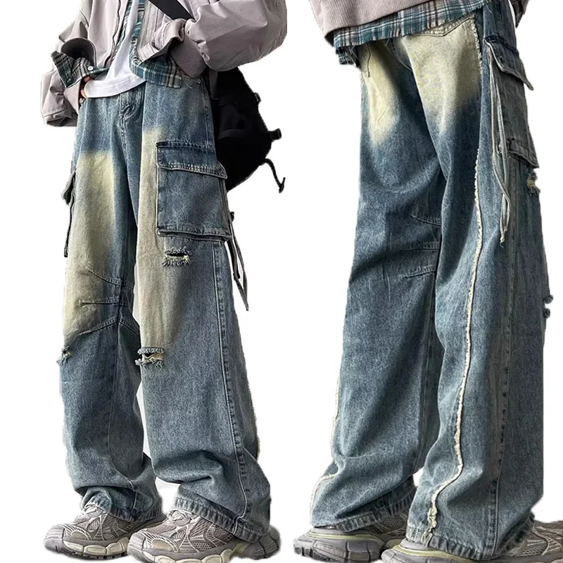 Korean Retro Men'S Workwear Pants With Multiple Pockets Loose Straight Leg Wide Leg Pants High Street Ripped Design Pants
Korean Retro Men'S Workwear Pants With Multiple Pockets Loose Straight Leg Wide Leg Pants High Street Ripped Design Pants