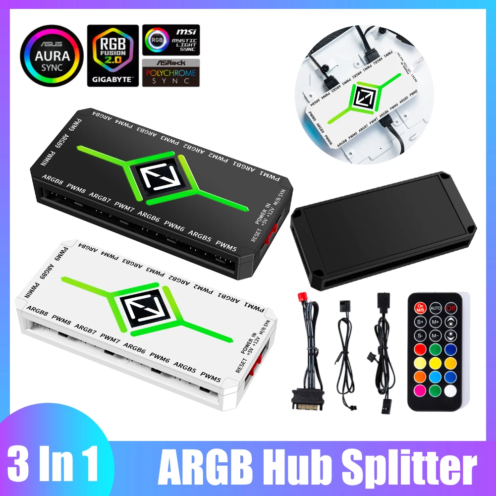 От 1 до 9 портов 3 в 1 ARGB Fan HUB Splitter с дистанционным управлением 5 В 3-контактный ШИМ-концентратор с магнитной присоской ARGB Hub Splitter для компьютера
От 1 до 9 портов 3 в 1 ARGB Fan HUB Splitter с дистанционным управлением 5 В 3-контактный ШИМ-концентратор с магнитной присоской ARGB Hub Splitter для компьютера