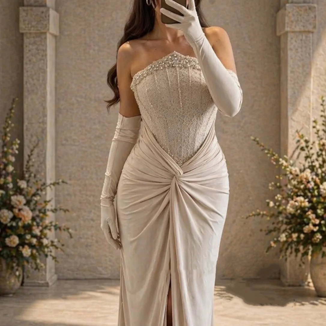 Customized 2026 Luxury Elegant Strapless Evening Gown Long Dresses Glitter Beading Sleeveless Mermaid Formal Party Dress
Customized 2026 Luxury Elegant Strapless Evening Gown Long Dresses Glitter Beading Sleeveless Mermaid Formal Party Dress