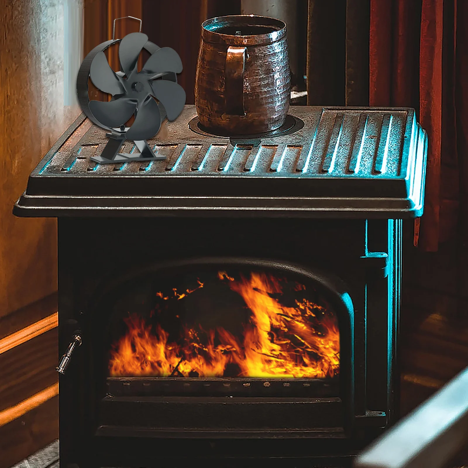 Eco Quiet Fan Heat-powered Log Wood Burner Fireplace Fan Black Fan Unpowered Quiet Running Round Fireplace Fan
Eco Quiet Fan Heat-powered Log Wood Burner Fireplace Fan Black Fan Unpowered Quiet Running Round Fireplace Fan