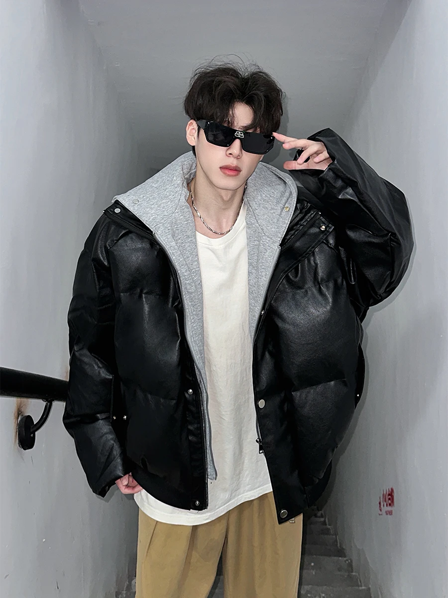 Men's Thiened PU Leather Cotton Jaet Winter Warm Heavyweight American High Street Sle Hooded Coat Faion Urban Casual
Men's Thiened PU Leather Cotton Jaet Winter Warm Heavyweight American High Street Sle Hooded Coat Faion Urban Casual