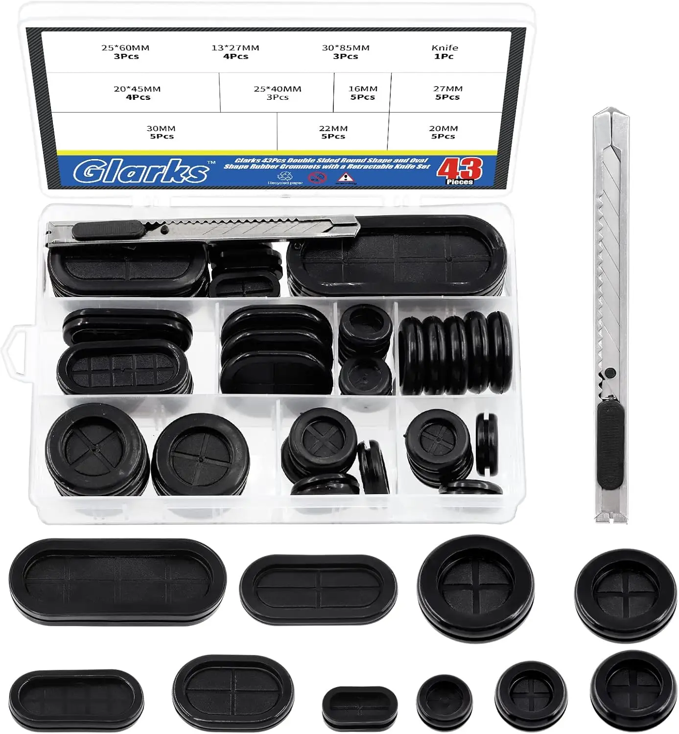 43Pcs Oval and Round Rubber Grommets Set with Retractable Knife for Wire Protection and Cable Management
43Pcs Oval and Round Rubber Grommets Set with Retractable Knife for Wire Protection and Cable Management