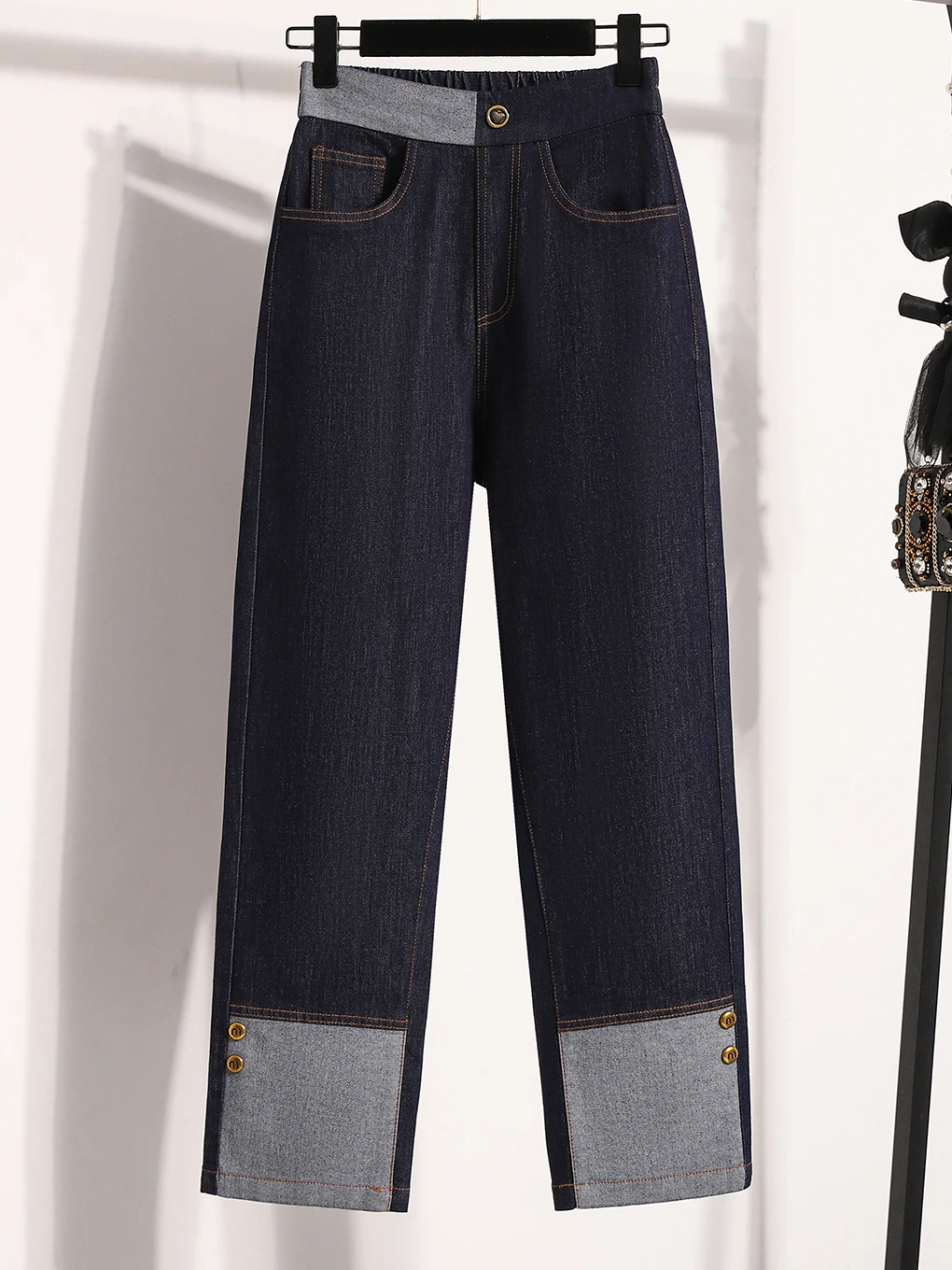 Джинсы женские прямые с высокой талией, свободного кроя, весна-осень, большие размеры, темно-синие, брюки-труба
Джинсы женские прямые с высокой талией, свободного кроя, весна-осень, большие размеры, темно-синие, брюки-труба