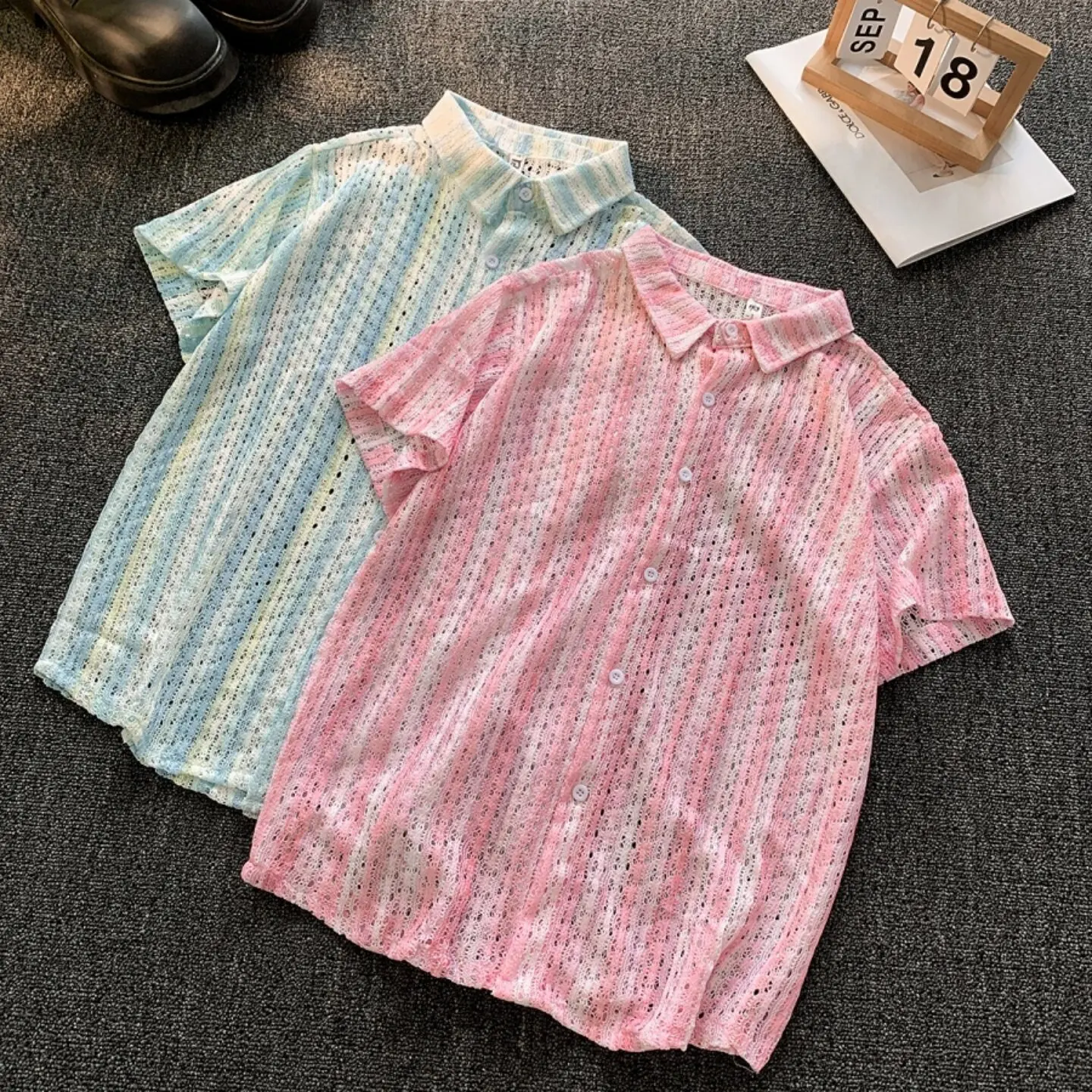 Men's Striped Knitted Hollow Out T-shirt American Summer Casual Fashion Vacation Style Vintage Loose Short Sleeved Mesh Shirt
Men's Striped Knitted Hollow Out T-shirt American Summer Casual Fashion Vacation Style Vintage Loose Short Sleeved Mesh Shirt