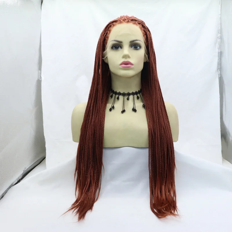Reddish-brown.350#Three-strand small braided European and American style wig for women, lace front synthetic fiber braid headpie
Reddish-brown.350#Three-strand small braided European and American style wig for women, lace front synthetic fiber braid headpie