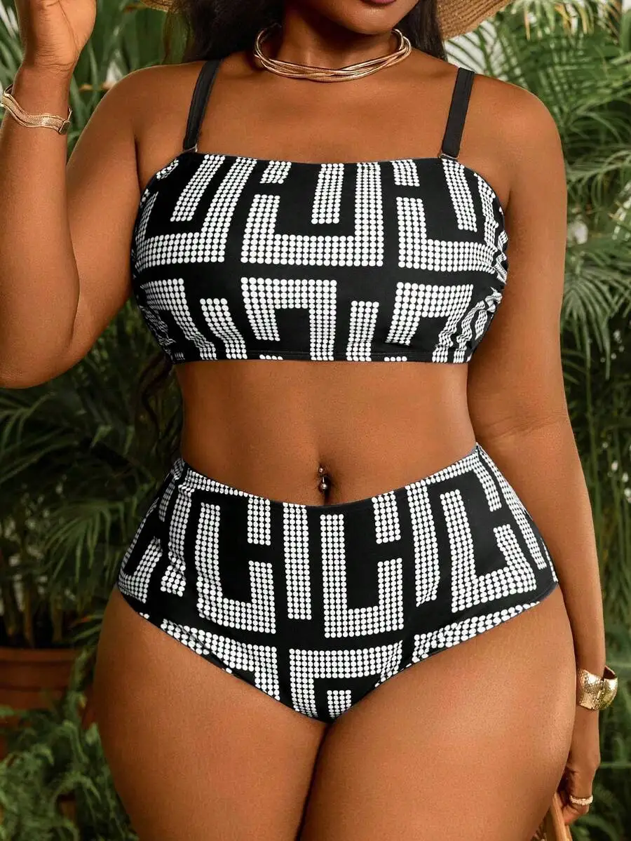 Plus Size Women Geometric Print Bandeau Top High Waist Two Piece Swimsuit Set Summer Beach Vacation Outfit
Plus Size Women Geometric Print Bandeau Top High Waist Two Piece Swimsuit Set Summer Beach Vacation Outfit