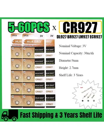 3V CR927 Lithium Button Battery BR927 ECR927 LM927 5011LC KCL927 DL927 CR927-1W Coin Cell Watch Button Cell Batteries