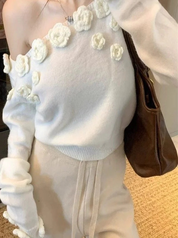 Sweet Sle oulder Bared ort Knitted Sweater Women's Faionable Floral 3D Embroidery Ultra Fairy T Loose Fit Long Sve
Sweet Sle oulder Bared ort Knitted Sweater Women's Faionable Floral 3D Embroidery Ultra Fairy T Loose Fit Long Sve