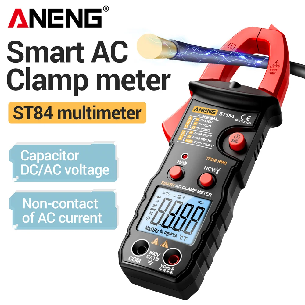 ANENG ST184 Digital Multimeter Clamp Meter True RMS Voltage Current Ohm Tester Induction Tester Electrician Detection Tool
ANENG ST184 Digital Multimeter Clamp Meter True RMS Voltage Current Ohm Tester Induction Tester Electrician Detection Tool