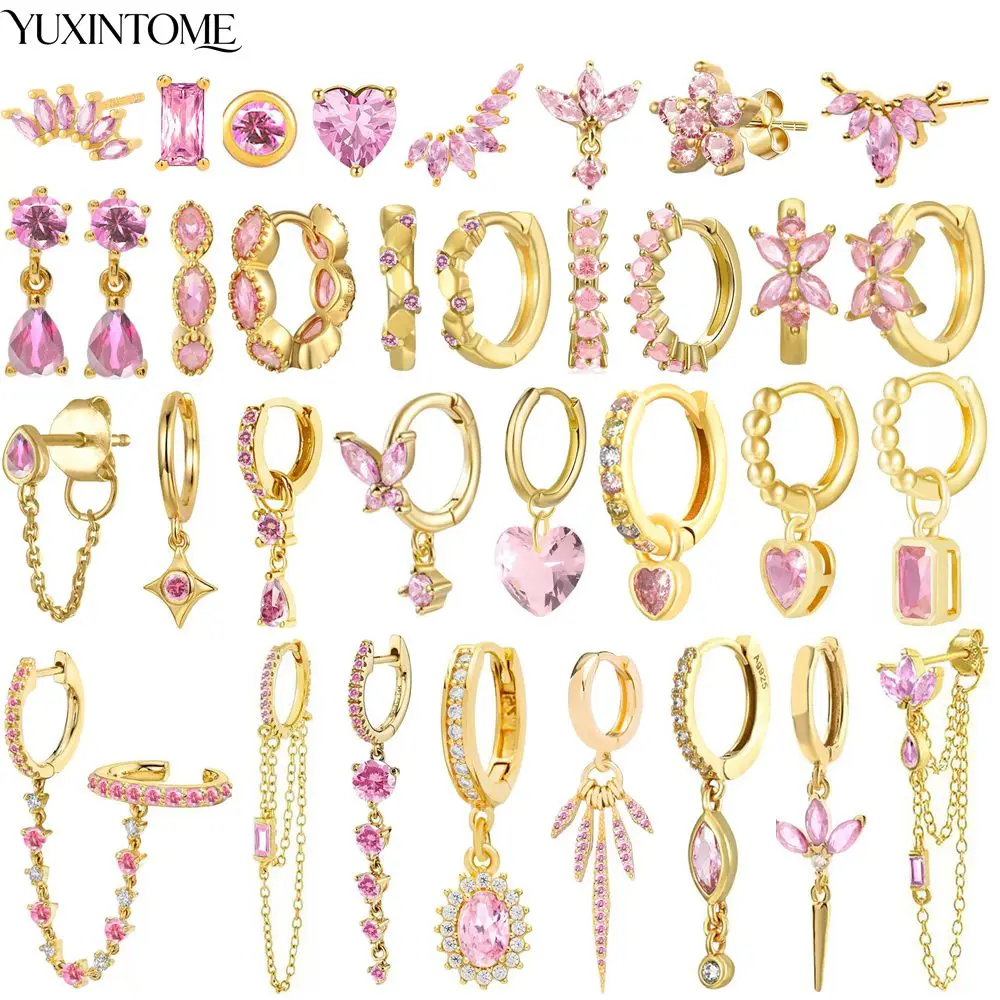 925 Sterling Silver Needle Sweet Pink Crystal Hoop Earrings for Women luxury Heart Bow Pendant Pink Earrings INS Fashion Jewelry
925 Sterling Silver Needle Sweet Pink Crystal Hoop Earrings for Women luxury Heart Bow Pendant Pink Earrings INS Fashion Jewelry