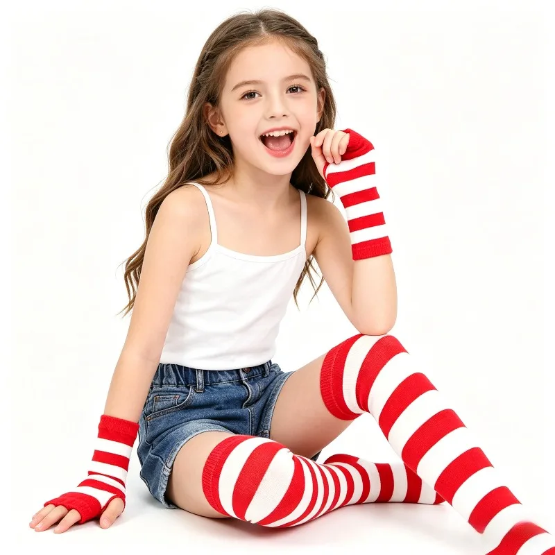 Knitted Striped Fingerless Arm Warmers Knee High Socks Matching Set, Elastic Dance Costume Leg Arm Accessories Combo Outfit
Knitted Striped Fingerless Arm Warmers Knee High Socks Matching Set, Elastic Dance Costume Leg Arm Accessories Combo Outfit
