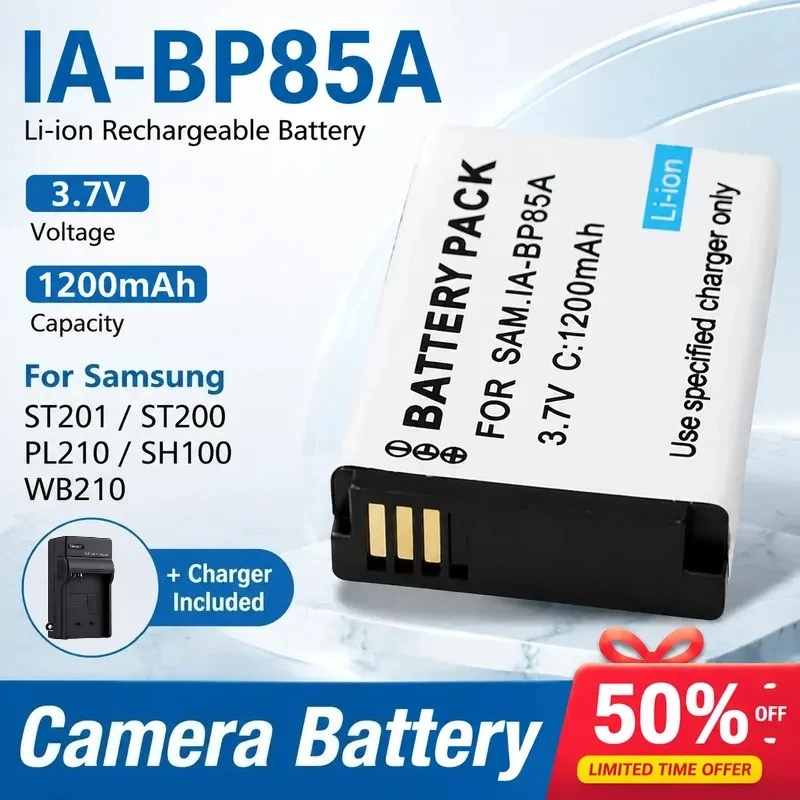 IA-BP85A Camera Battery 3.7V 1200mAh for Samsung ST201 ST200 PL210 SH100 WB210 Digital Camera Li-ion Rechargeable + Charger
IA-BP85A Camera Battery 3.7V 1200mAh for Samsung ST201 ST200 PL210 SH100 WB210 Digital Camera Li-ion Rechargeable + Charger
