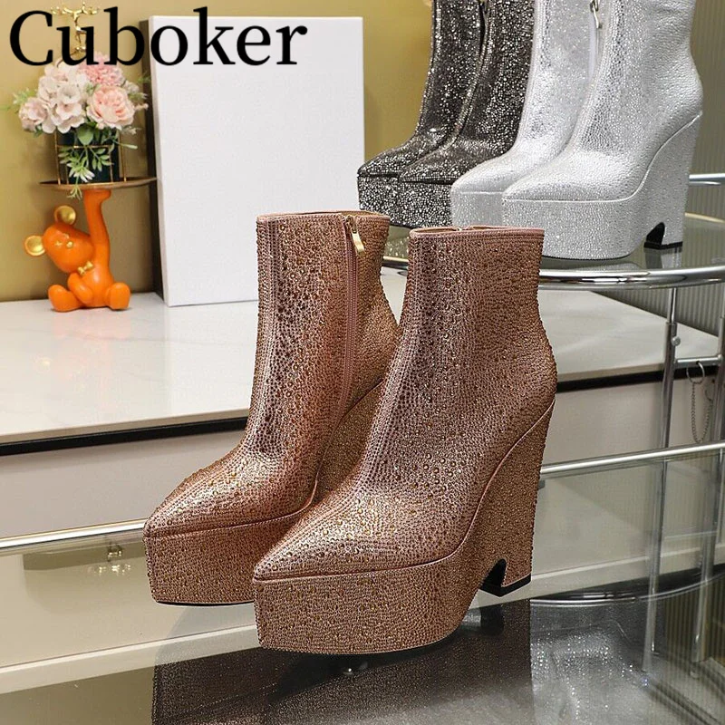 Bling Platform Women Ankle Short Boots Pointed Female Fashion Boots Autumn Chunky Heel Party Zip Boots for Women botas de mujer
Bling Platform Women Ankle Short Boots Pointed Female Fashion Boots Autumn Chunky Heel Party Zip Boots for Women botas de mujer