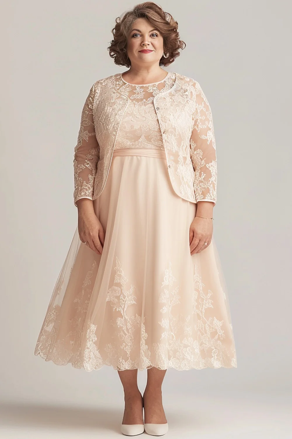 Flycurvy Plus Size Mother Of The Bride Champagne Lace Tunic Two Pieces Midi Dress With Jacket
Flycurvy Plus Size Mother Of The Bride Champagne Lace Tunic Two Pieces Midi Dress With Jacket
