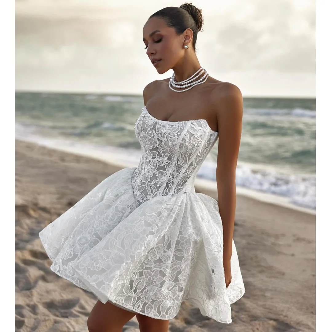 Short Wedding Dresses Bustier Corset Vestido de Novia Illusion Bodice Skirt Lace Beaded Wedding Party Gown Customized
Short Wedding Dresses Bustier Corset Vestido de Novia Illusion Bodice Skirt Lace Beaded Wedding Party Gown Customized