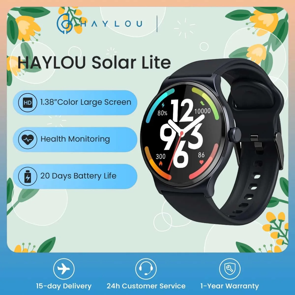 HAYLOU Solar Lite Voice Calling Smart Watch 1.38" HD Screen 24H Health Monitor 100+ Sports Modes 100+ Watch Faces Smartwatch
HAYLOU Solar Lite Voice Calling Smart Watch 1.38" HD Screen 24H Health Monitor 100+ Sports Modes 100+ Watch Faces Smartwatch