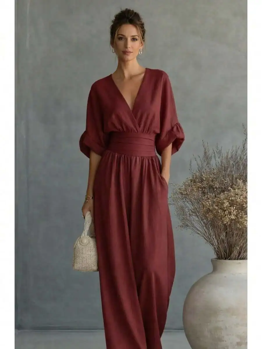Womens V Neck High Waist Wide Leg Jumpsuit Elegant Loose Fit Long Pants Casual Office Party Outfit
Womens V Neck High Waist Wide Leg Jumpsuit Elegant Loose Fit Long Pants Casual Office Party Outfit