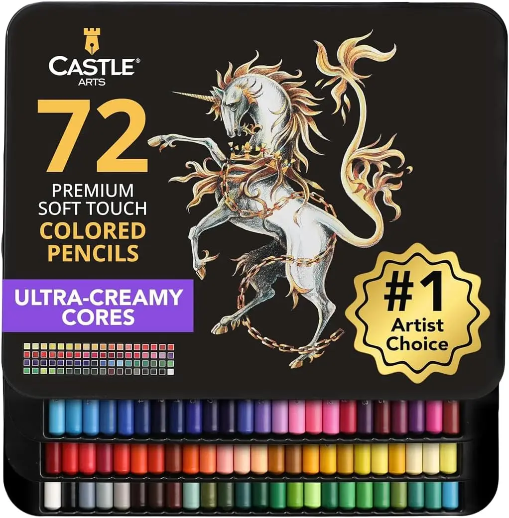 72 Premium Soft Core Colored Pencils Set for Adult Artists in Presentation Tin Case
72 Premium Soft Core Colored Pencils Set for Adult Artists in Presentation Tin Case