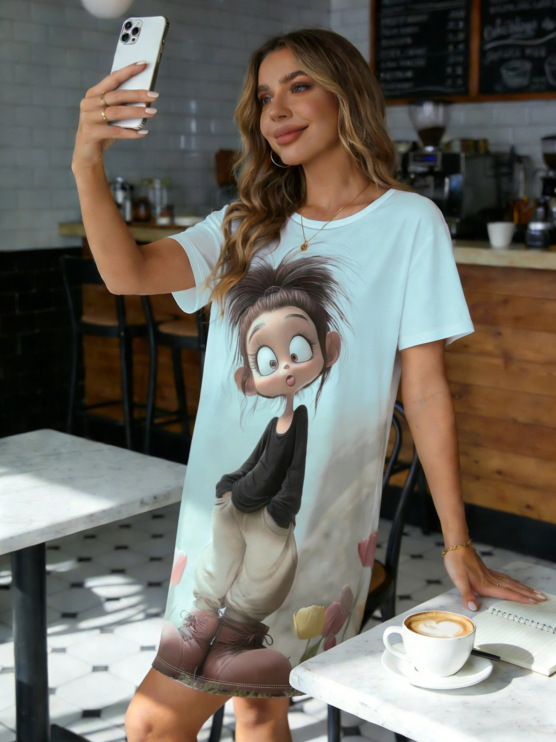 Women Nightdress Round Neck Short Sleeve Spring Summer Cute Cartoon Girl Tulip Print
Women Nightdress Round Neck Short Sleeve Spring Summer Cute Cartoon Girl Tulip Print