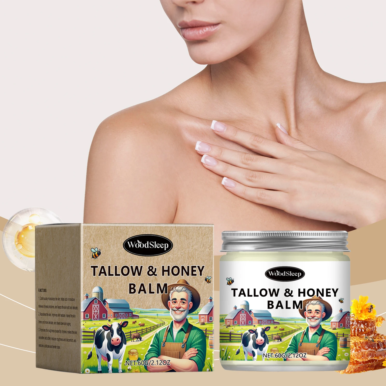60 мл Tallow Honey Balm Глубоко увлажняющий крем для лица с говядиной Tallow, лосьон для тела, крем для лица против трещин, уход за кожей
60 мл Tallow Honey Balm Глубоко увлажняющий крем для лица с говядиной Tallow, лосьон для тела, крем для лица против трещин, уход за кожей