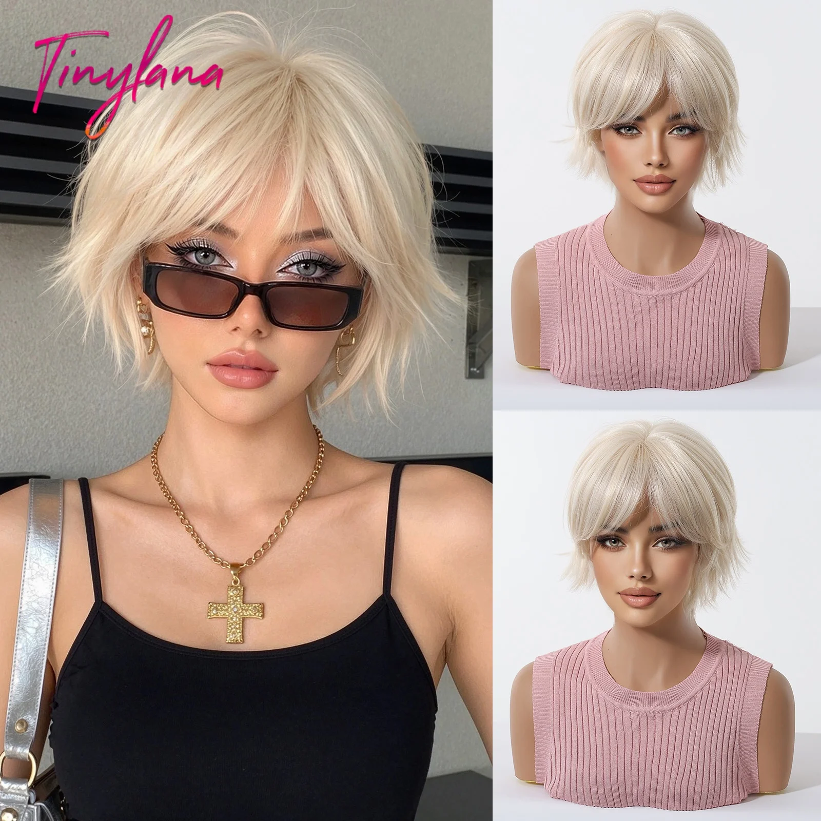 Tinylana Summer New Short Platinum Blonde wig with Bangs Layered Shag Cut Synthetic Hair Heat Resistant Fiber Cosplay Party Wigs
Tinylana Summer New Short Platinum Blonde wig with Bangs Layered Shag Cut Synthetic Hair Heat Resistant Fiber Cosplay Party Wigs