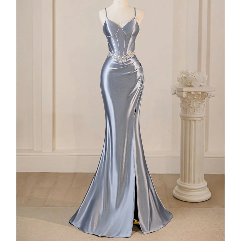 Spaghetti Strap Sleeveless Waist Flower Decoration Fashion Prom Gown Mermaid Floor Length Side Split Party Dress
Spaghetti Strap Sleeveless Waist Flower Decoration Fashion Prom Gown Mermaid Floor Length Side Split Party Dress