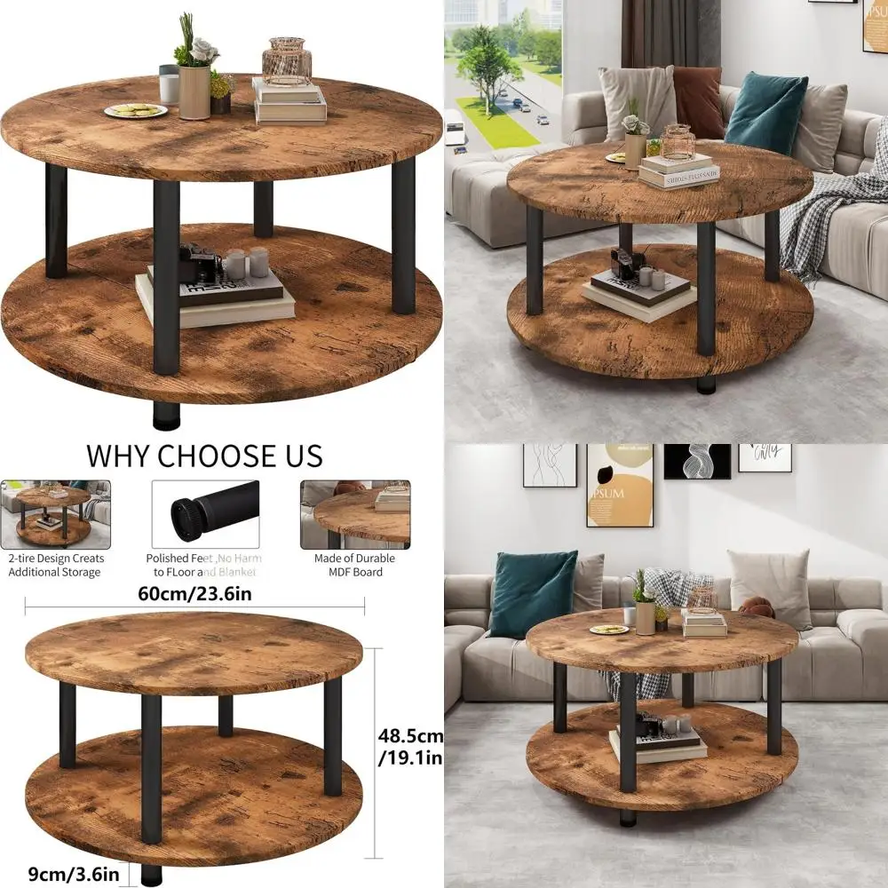 Two-Tier Round Coffee Table with Storage, Compact Accent Table for Living Room or Office, Rustic Brown
Two-Tier Round Coffee Table with Storage, Compact Accent Table for Living Room or Office, Rustic Brown