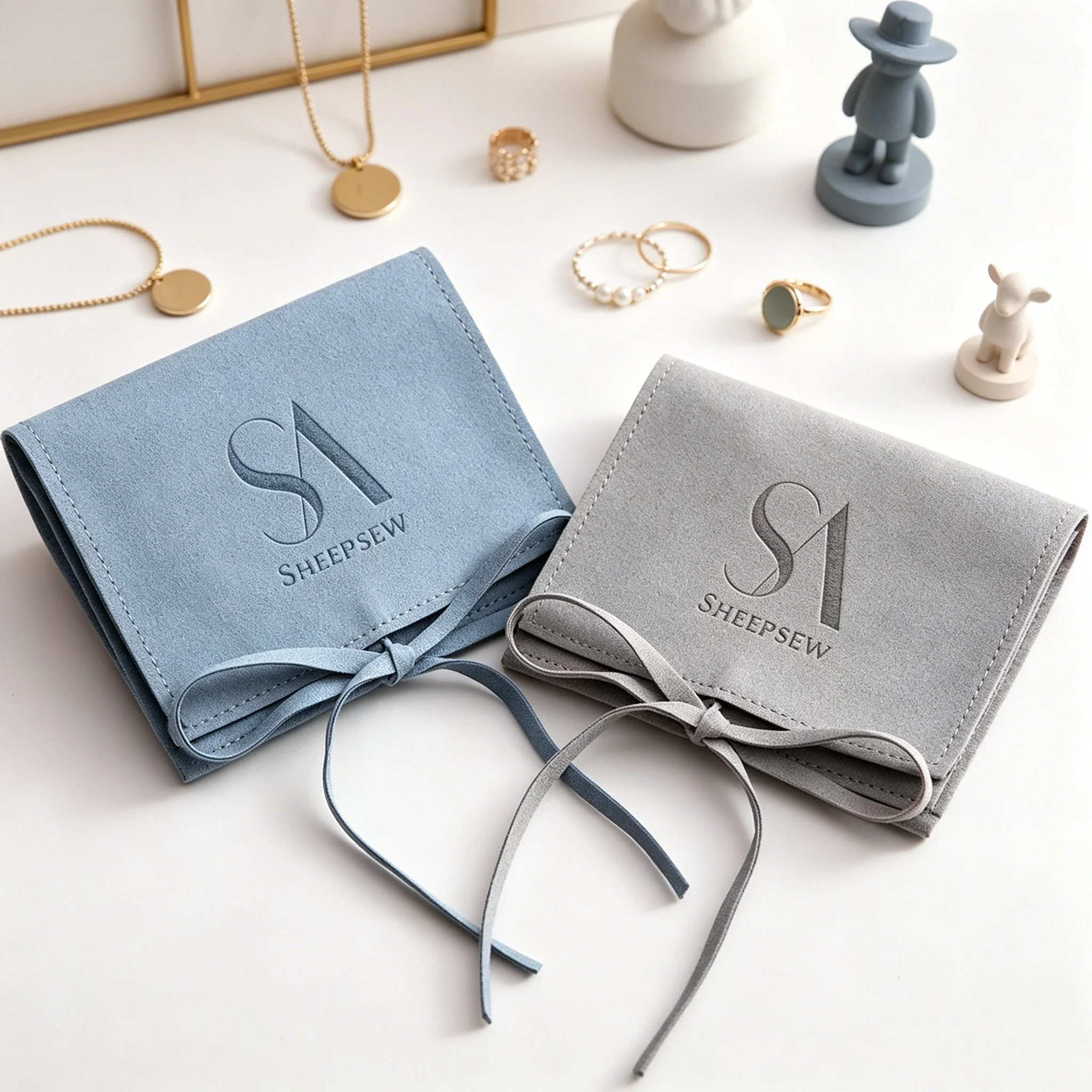 SHEEPSEW 8*10cm Custom Logo Deboss Printed Wedding Favor Envelope Microfiber Dusty Blue Jewelry Pouch
SHEEPSEW 8*10cm Custom Logo Deboss Printed Wedding Favor Envelope Microfiber Dusty Blue Jewelry Pouch
