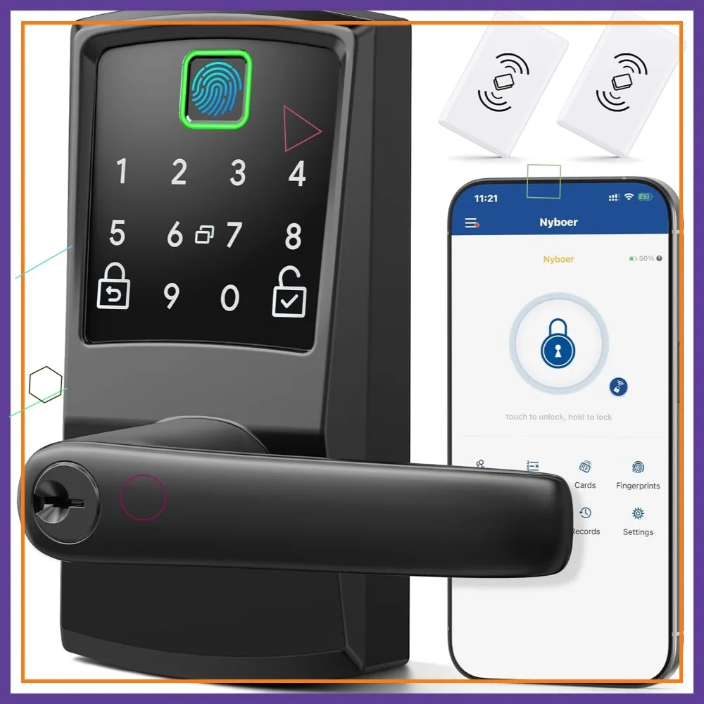 Keypad Smart Door Lock with Handle, Fingerprint Keyless Entry, Electronic Code Knob, Matte Black, Modern Style, Easy Install
Keypad Smart Door Lock with Handle, Fingerprint Keyless Entry, Electronic Code Knob, Matte Black, Modern Style, Easy Install