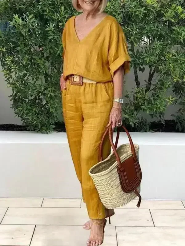 Spring Cotton Linen Women's Tracksuit Suit V-neck Top Drawstring Casual Long Pants Set Female Trendy Fashion Ladies Clothes
Spring Cotton Linen Women's Tracksuit Suit V-neck Top Drawstring Casual Long Pants Set Female Trendy Fashion Ladies Clothes