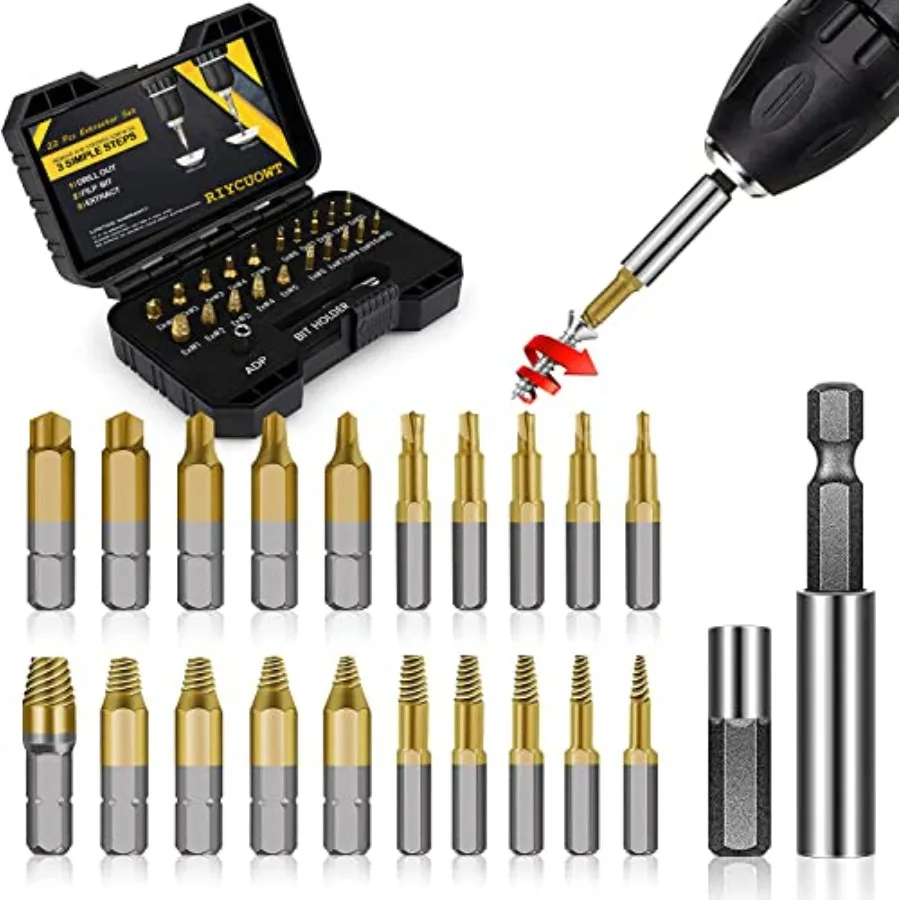 Gifts for Men - 22Pcs Titanium Damaged Screw Extractor Set, Remover for Stripped Head Screws Nuts and Bolts Drill Bit Tools for
Gifts for Men - 22Pcs Titanium Damaged Screw Extractor Set, Remover for Stripped Head Screws Nuts and Bolts Drill Bit Tools for