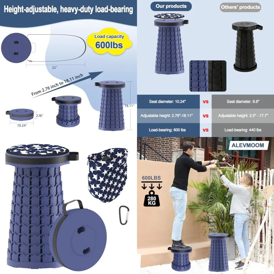 2026 Upgraded 18.1" Collapsible Stool with Cushion and Carry Bag, 600lbs Max Weight Portable Telescoping Stool, More Sturdy Lig
2026 Upgraded 18.1" Collapsible Stool with Cushion and Carry Bag, 600lbs Max Weight Portable Telescoping Stool, More Sturdy Lig
