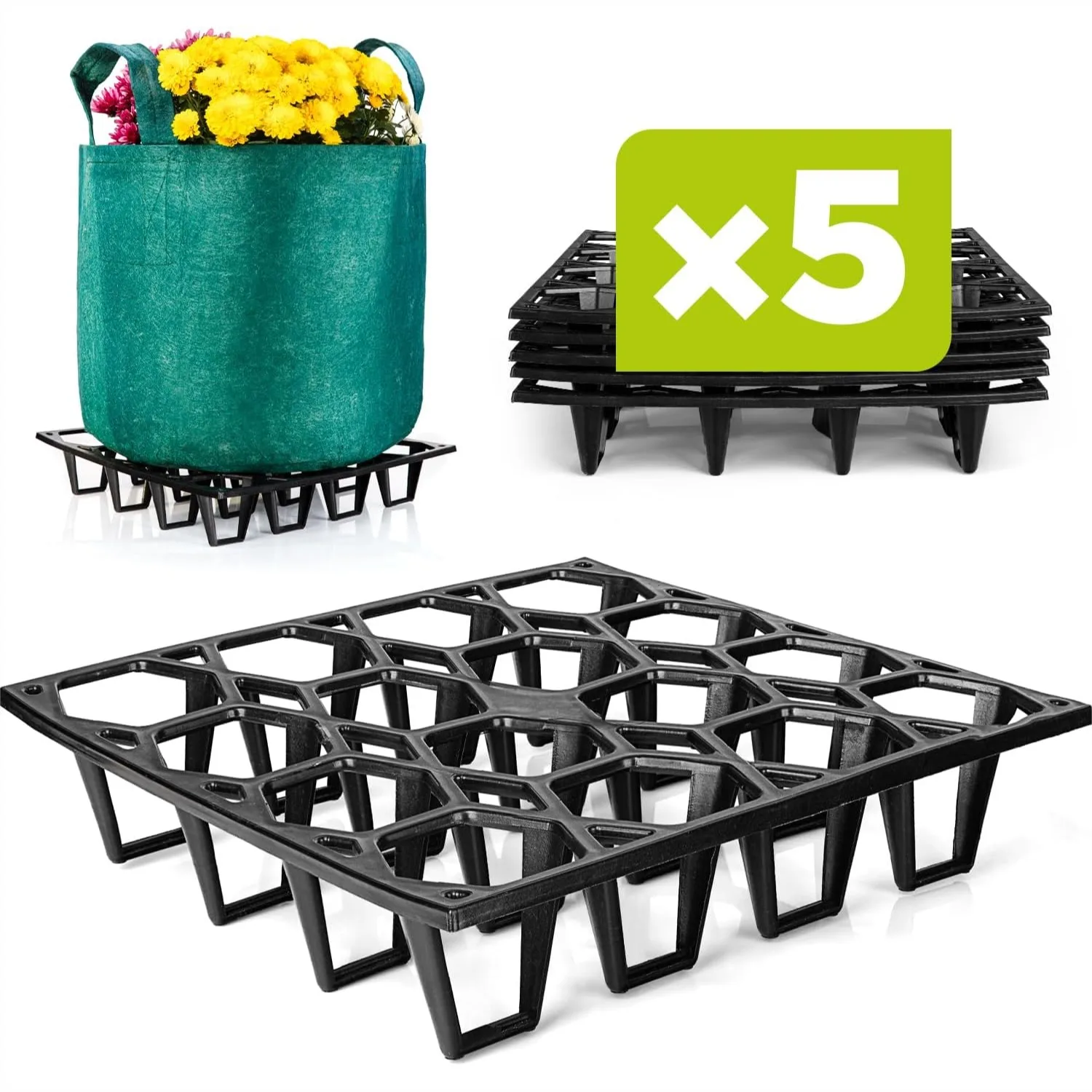 Plant Riser Modular Pot Spacer for Grow Bags, Planters & Containers - UV-Resistant Drainage Tray for Airflow, Root Health,
Plant Riser Modular Pot Spacer for Grow Bags, Planters & Containers - UV-Resistant Drainage Tray for Airflow, Root Health,