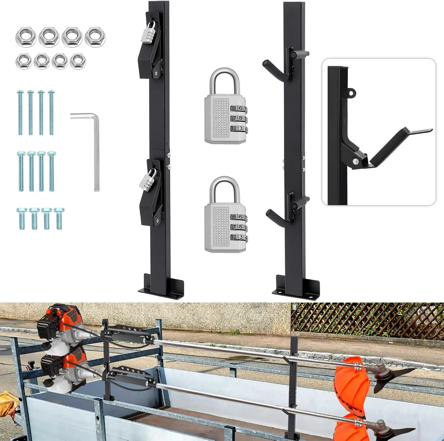 Locking Trimmer Rack for Landscape Truck Trailers with Password Lock, Mounts on Trailer (2 Positions)
Locking Trimmer Rack for Landscape Truck Trailers with Password Lock, Mounts on Trailer (2 Positions)