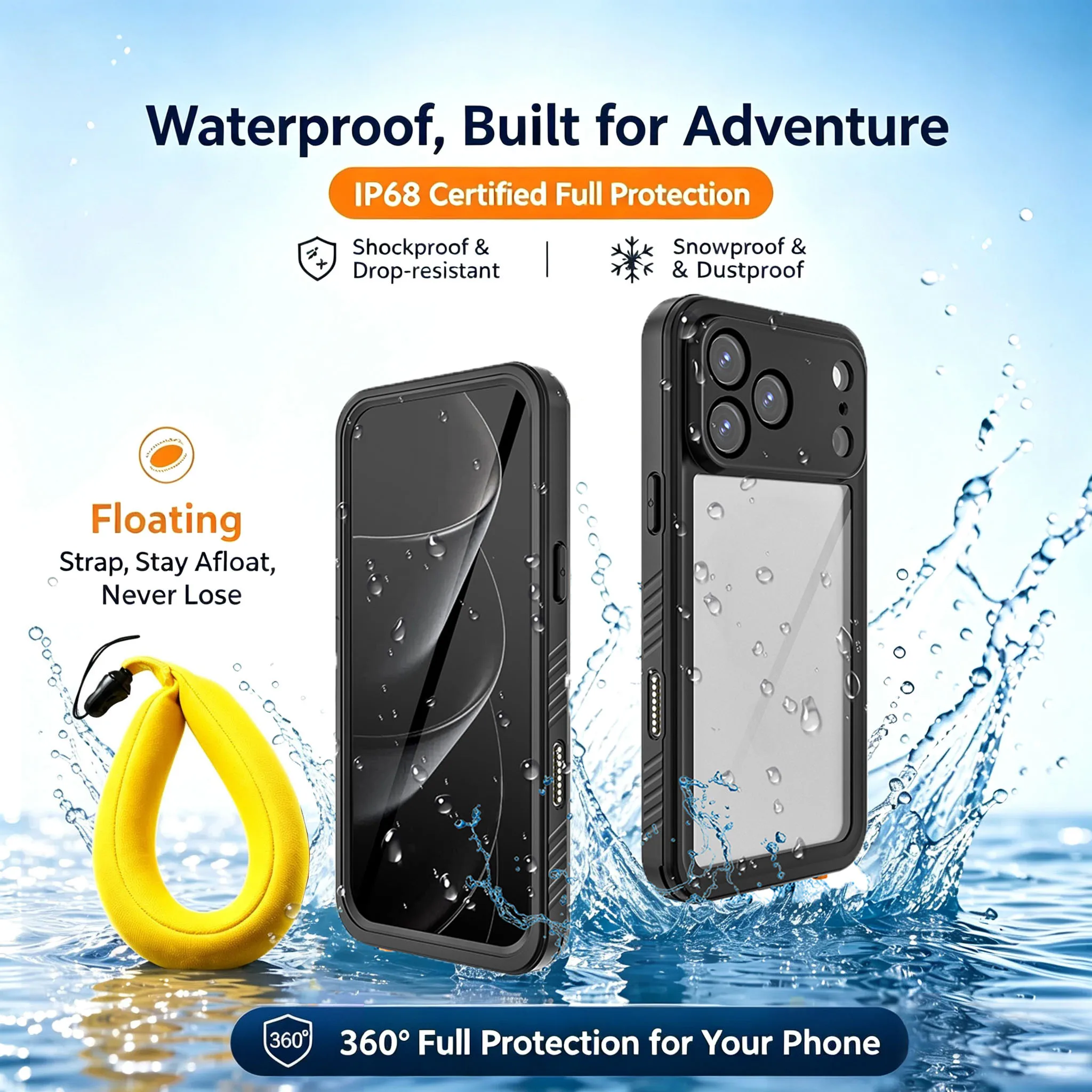 360°all inclusive IP68 waterproof case for iPhone 17 16 15 14 13 Pro Max Underwater photography Floating wristband phone case
360°all inclusive IP68 waterproof case for iPhone 17 16 15 14 13 Pro Max Underwater photography Floating wristband phone case 