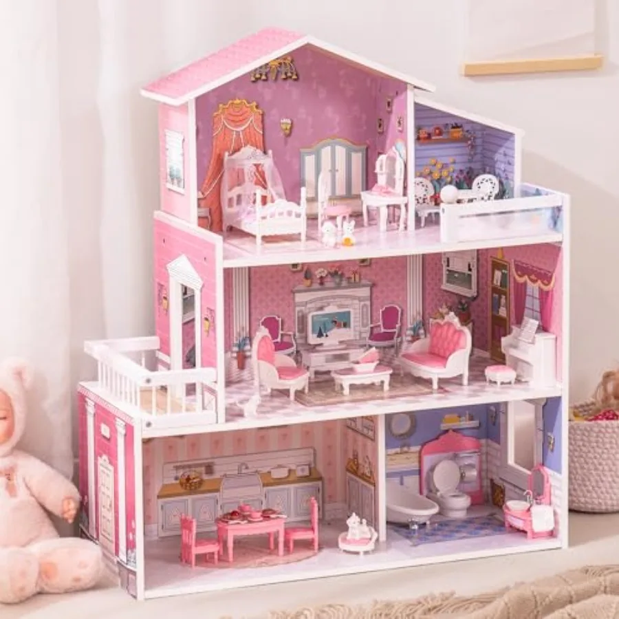 Wooden Dollhouse Playset 3 Stories 5 Rooms 24 PCS Furniture Pretend Play Toys Gift for Toddlers Girls Natural Wood Finish Multi
Wooden Dollhouse Playset 3 Stories 5 Rooms 24 PCS Furniture Pretend Play Toys Gift for Toddlers Girls Natural Wood Finish Multi