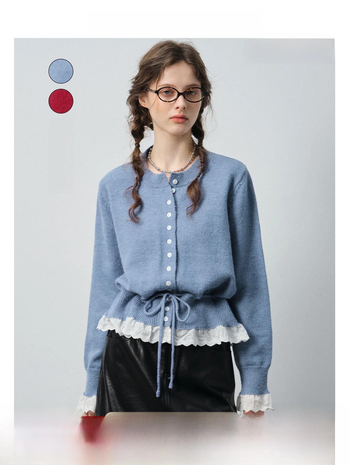 VEGA CHANG Women's Knitted Cardigan round Ne Dstring Lace Trim Spring Faion Breathable Comfortable Long Sve Top
VEGA CHANG Women's Knitted Cardigan round Ne Dstring Lace Trim Spring Faion Breathable Comfortable Long Sve Top