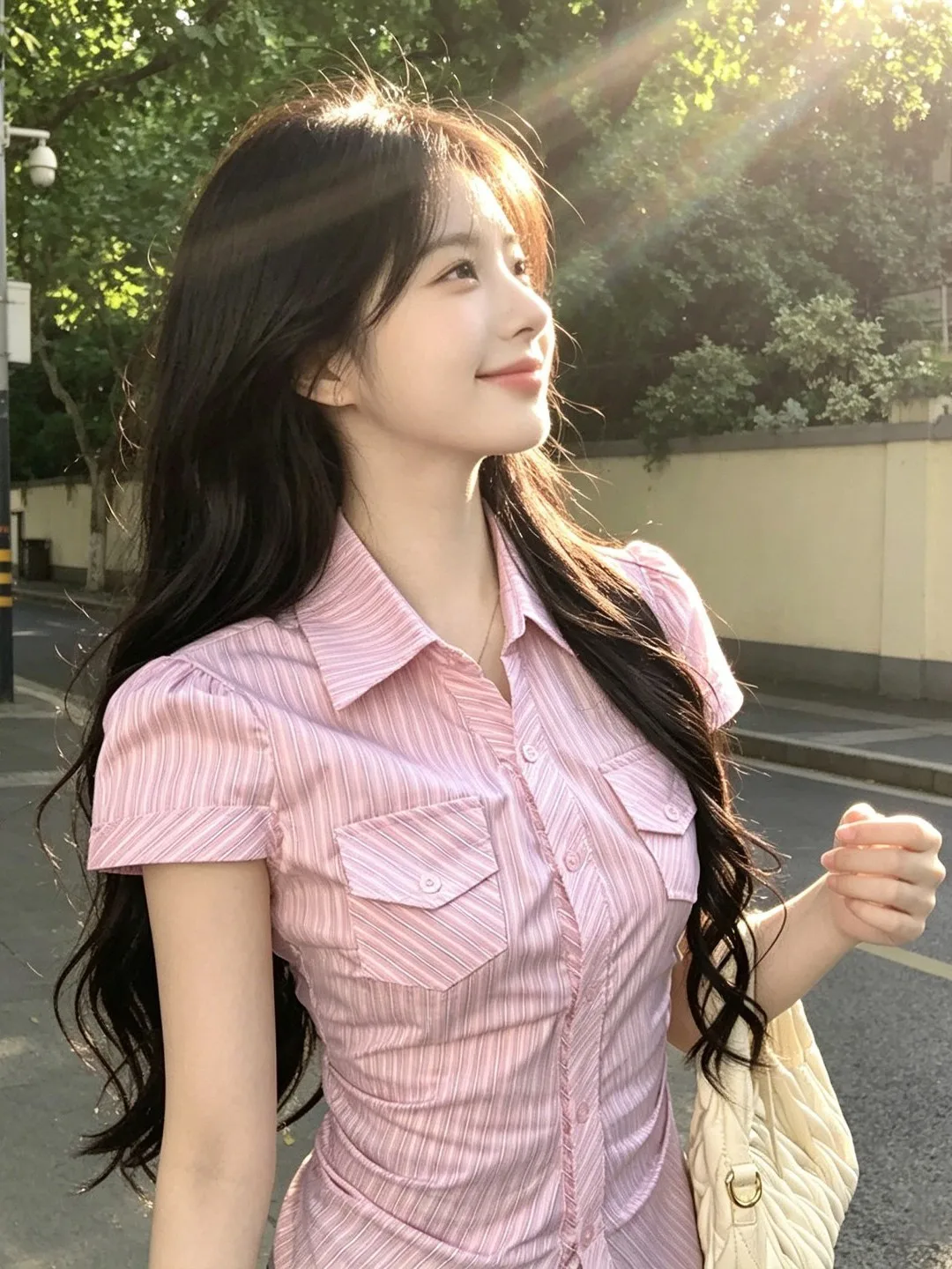 Pink Striped Short Sleeve Shirt Women's Summer Slimming Waist Design Casual Style Thinming Small Size Beautiful Matching Top
Pink Striped Short Sleeve Shirt Women's Summer Slimming Waist Design Casual Style Thinming Small Size Beautiful Matching Top