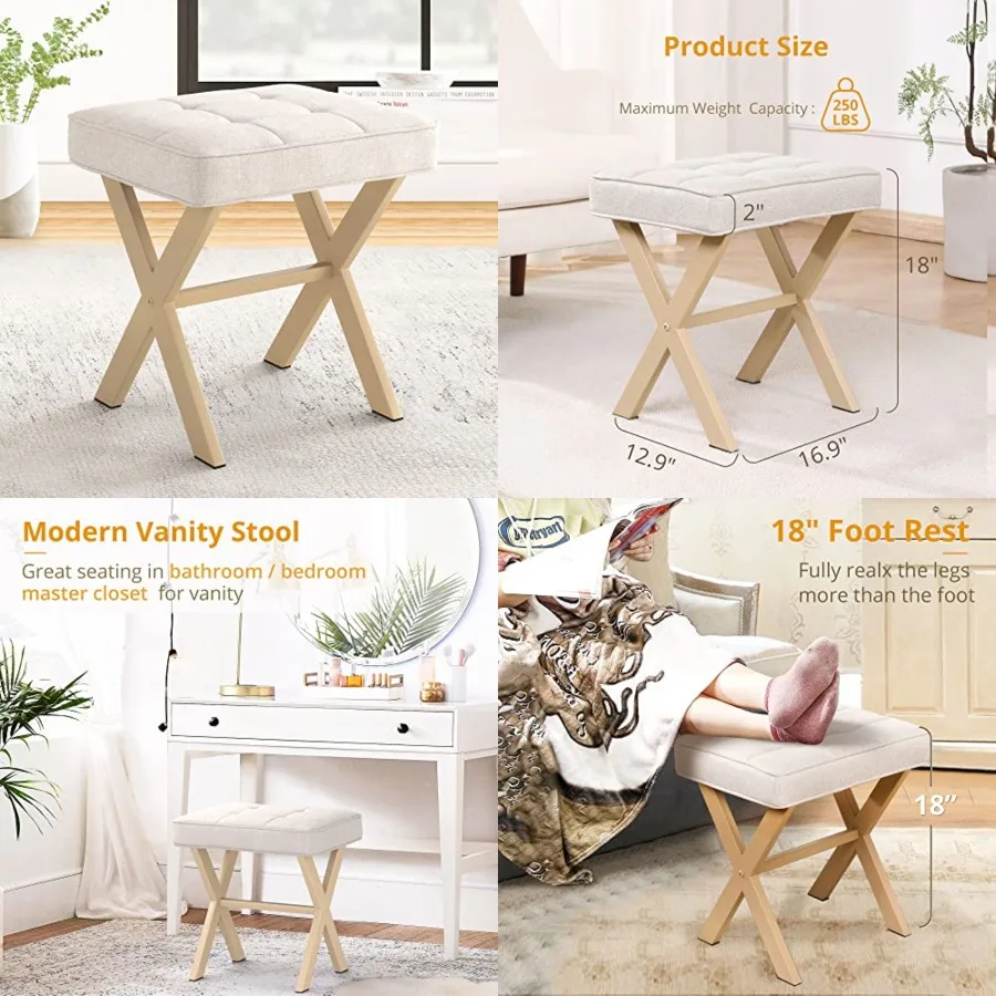 Square Linen Makeup Stool, Metal X Legs, Small Ottoman Stool Chair for Vanity, Modern Padded Seat Foot Rest for Makeup Room, Bathroom
Square Linen Makeup Stool, Metal X Legs, Small Ottoman Stool Chair for Vanity, Modern Padded Seat Foot Rest for Makeup Room, Bathroom