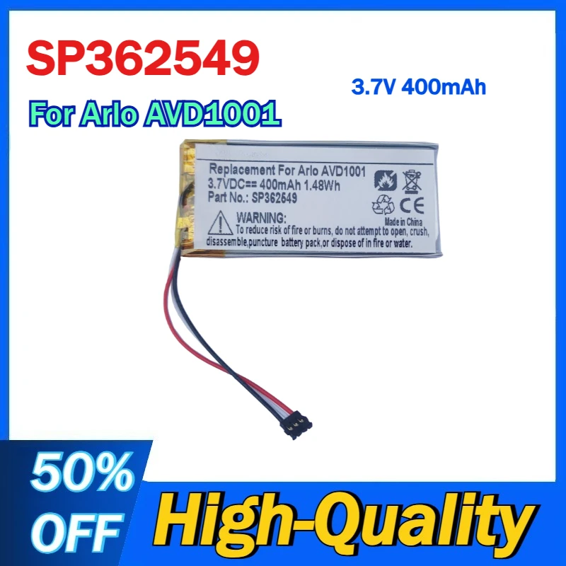 3.7V 400mAh PTC362549 SP362549 Li-Polymer Battery for Arlo AVD1001 Video Doorbell
3.7V 400mAh PTC362549 SP362549 Li-Polymer Battery for Arlo AVD1001 Video Doorbell