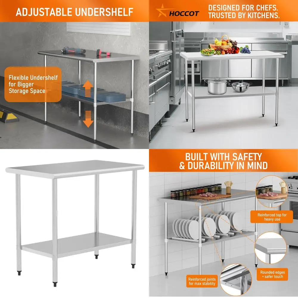 24x48 Inch Stainless Steel Prep Table with Adjustable Shelf for Kitchen, Garage, and Outdoor BBQ
24x48 Inch Stainless Steel Prep Table with Adjustable Shelf for Kitchen, Garage, and Outdoor BBQ
