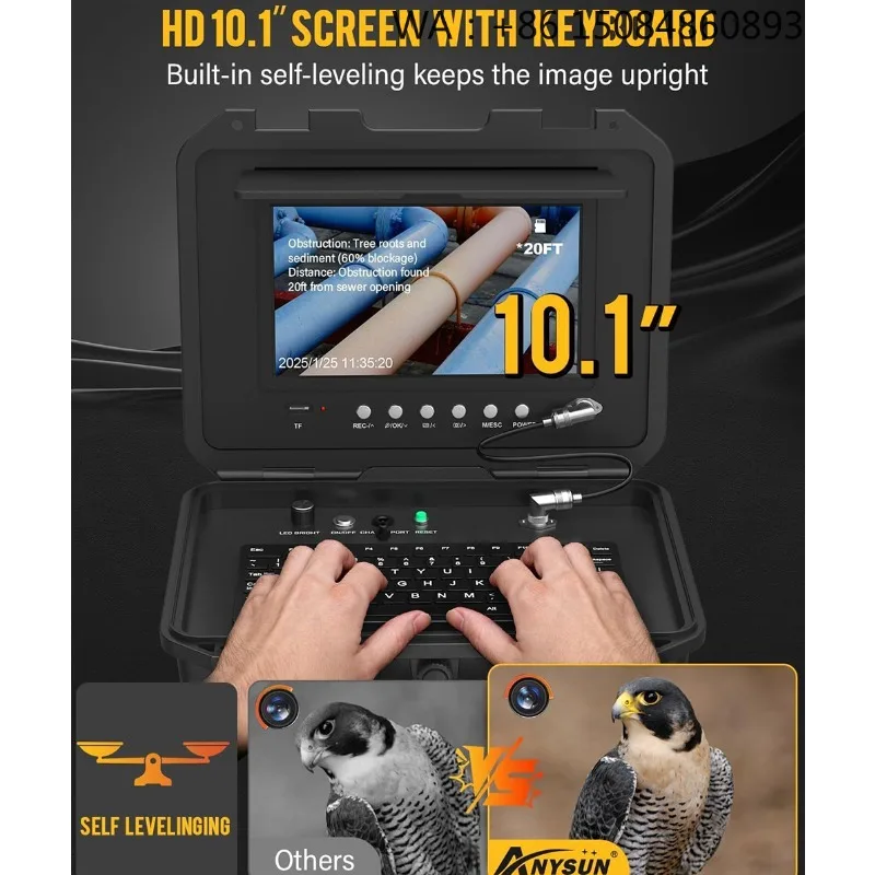 10.1 Inch Auto-Leveling Industrial Endoscope 512Hz Locator 1080P IP68 4500mAh Battery Drain Pipe Inspection Camera