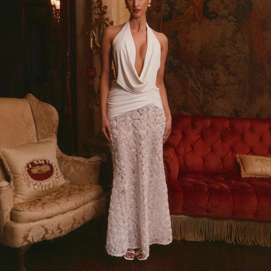Women's Sexy Halter Cowl Neck Floral Lace Maxi Dress High Waist Sleeveless Ruched Mermaid Dress Elegant Evening Party Outfit
Women's Sexy Halter Cowl Neck Floral Lace Maxi Dress High Waist Sleeveless Ruched Mermaid Dress Elegant Evening Party Outfit