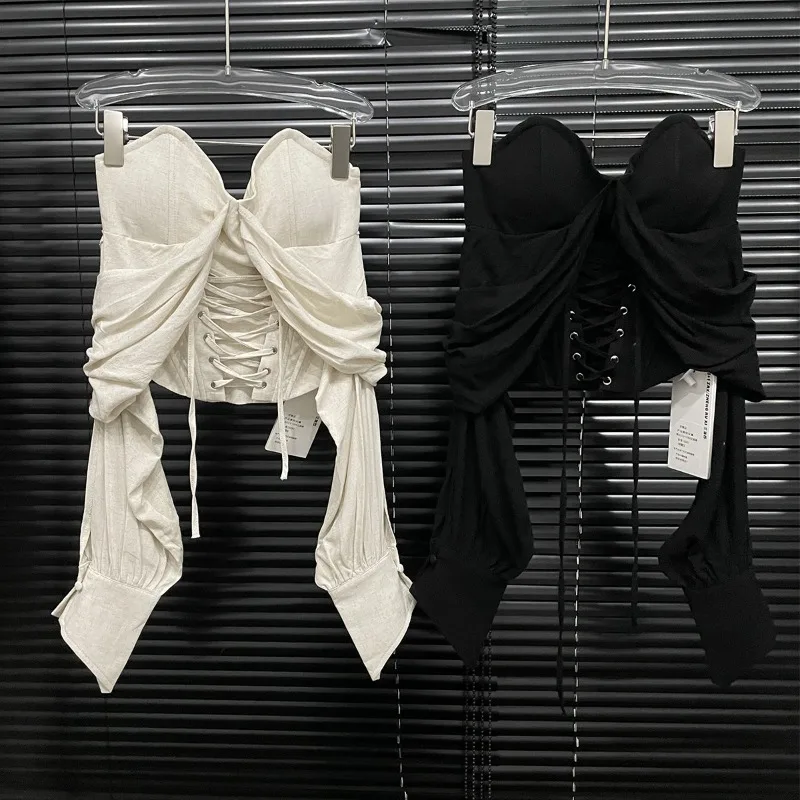 Tops T-shirts Women's Autumn French-inspired Luxurious Tie-front Strapless Retro Slim-fit New Chic Fashionable Niche Versatile
Tops T-shirts Women's Autumn French-inspired Luxurious Tie-front Strapless Retro Slim-fit New Chic Fashionable Niche Versatile